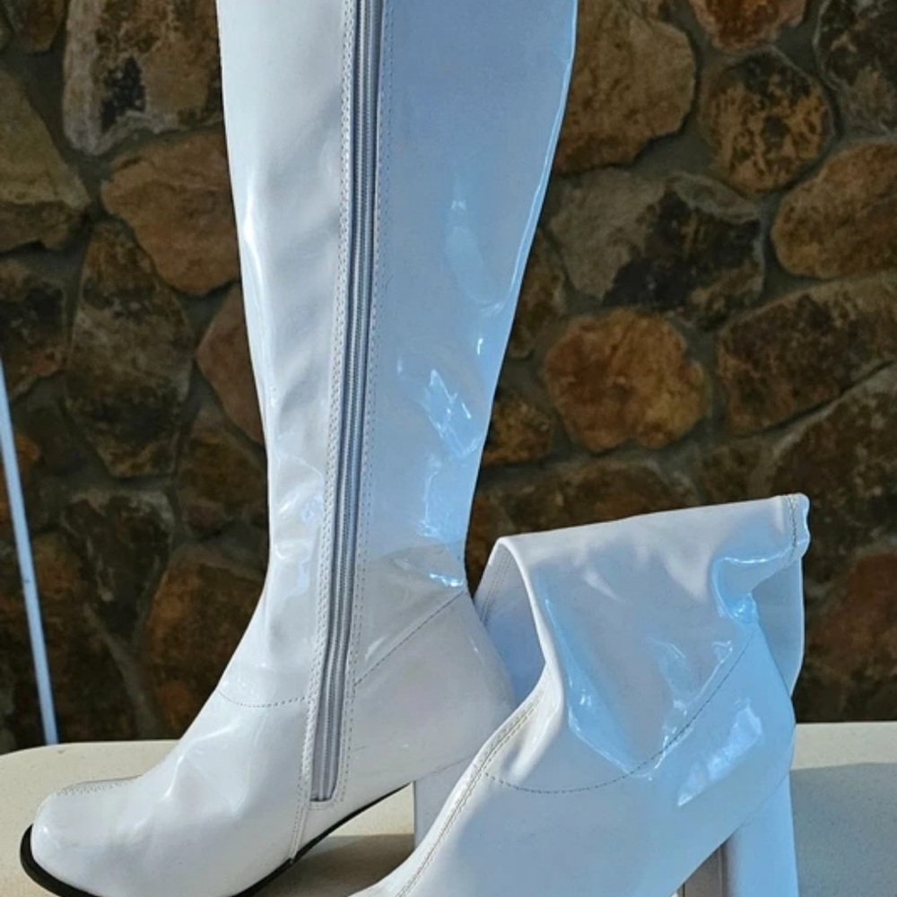Amazon White Patent Over-the-Knee Block Heel Boots